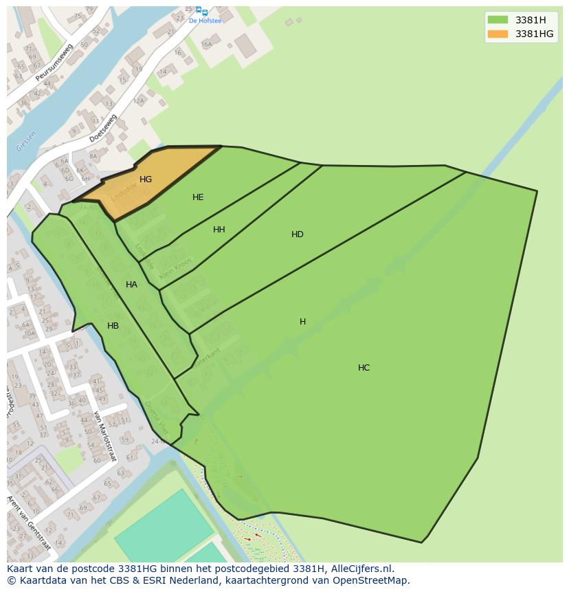 Afbeelding van het postcodegebied 3381 HG op de kaart.