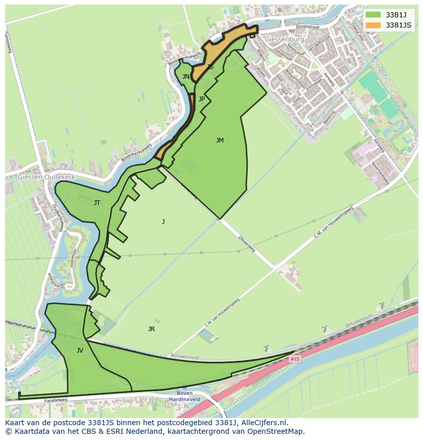 Afbeelding van het postcodegebied 3381 JS op de kaart.