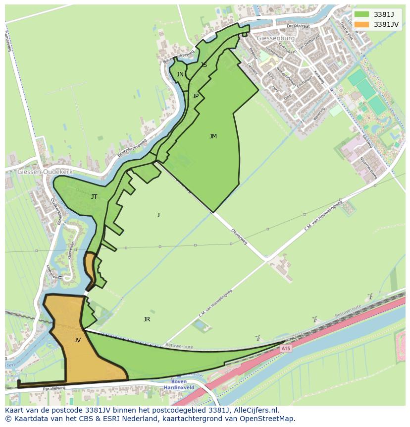 Afbeelding van het postcodegebied 3381 JV op de kaart.