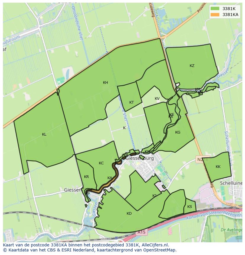 Afbeelding van het postcodegebied 3381 KA op de kaart.