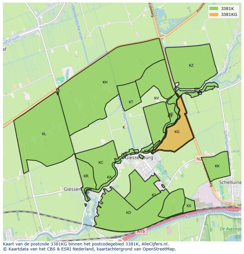 Afbeelding van het postcodegebied 3381 KG op de kaart.
