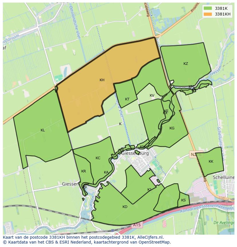 Afbeelding van het postcodegebied 3381 KH op de kaart.