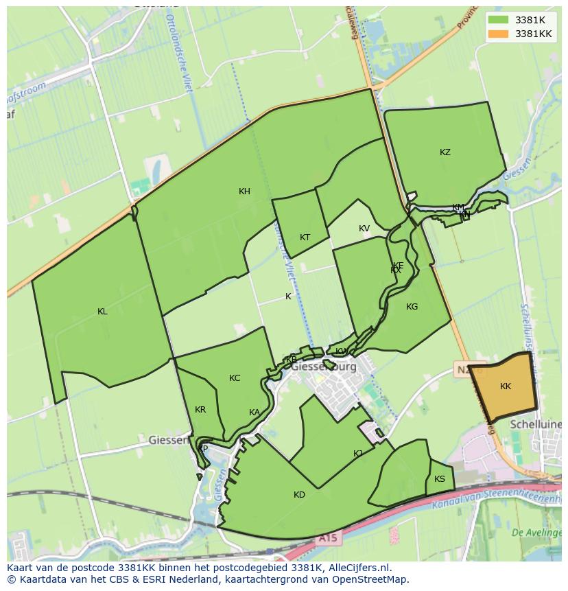Afbeelding van het postcodegebied 3381 KK op de kaart.