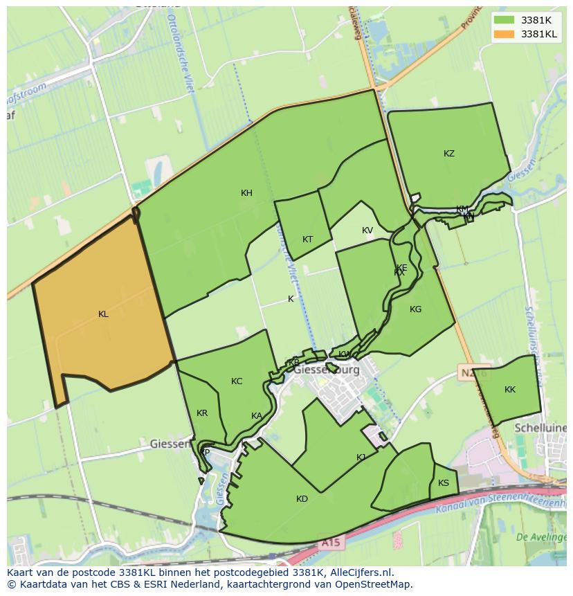 Afbeelding van het postcodegebied 3381 KL op de kaart.