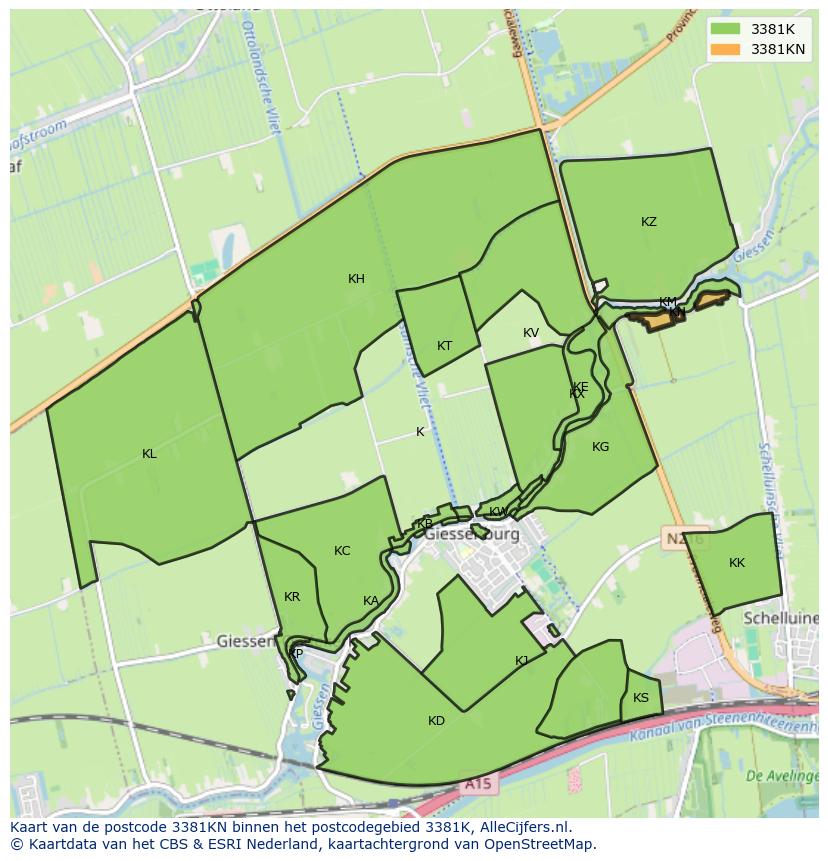 Afbeelding van het postcodegebied 3381 KN op de kaart.