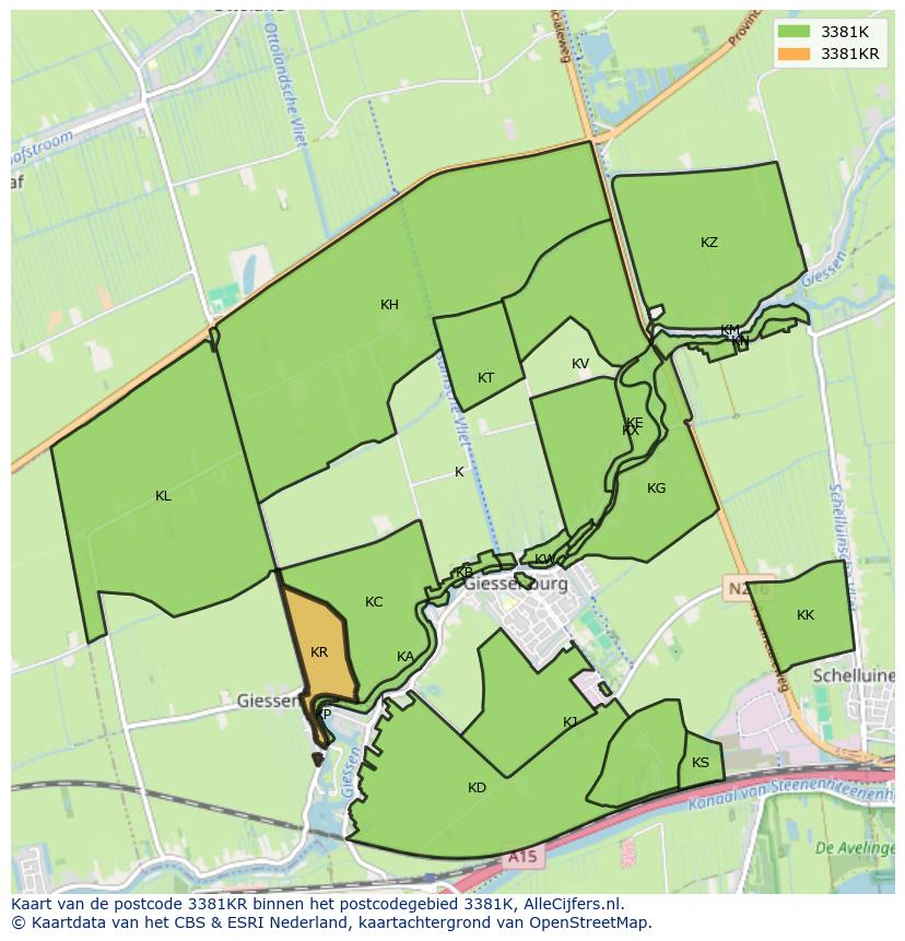 Afbeelding van het postcodegebied 3381 KR op de kaart.