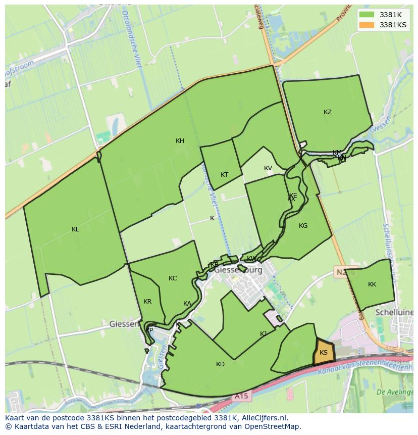 Afbeelding van het postcodegebied 3381 KS op de kaart.