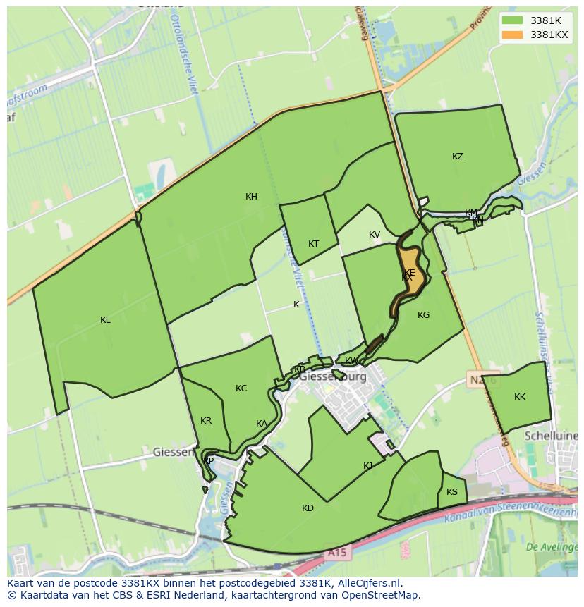 Afbeelding van het postcodegebied 3381 KX op de kaart.