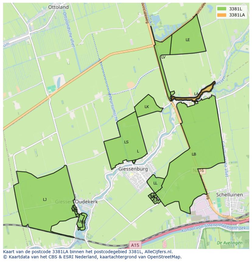 Afbeelding van het postcodegebied 3381 LA op de kaart.