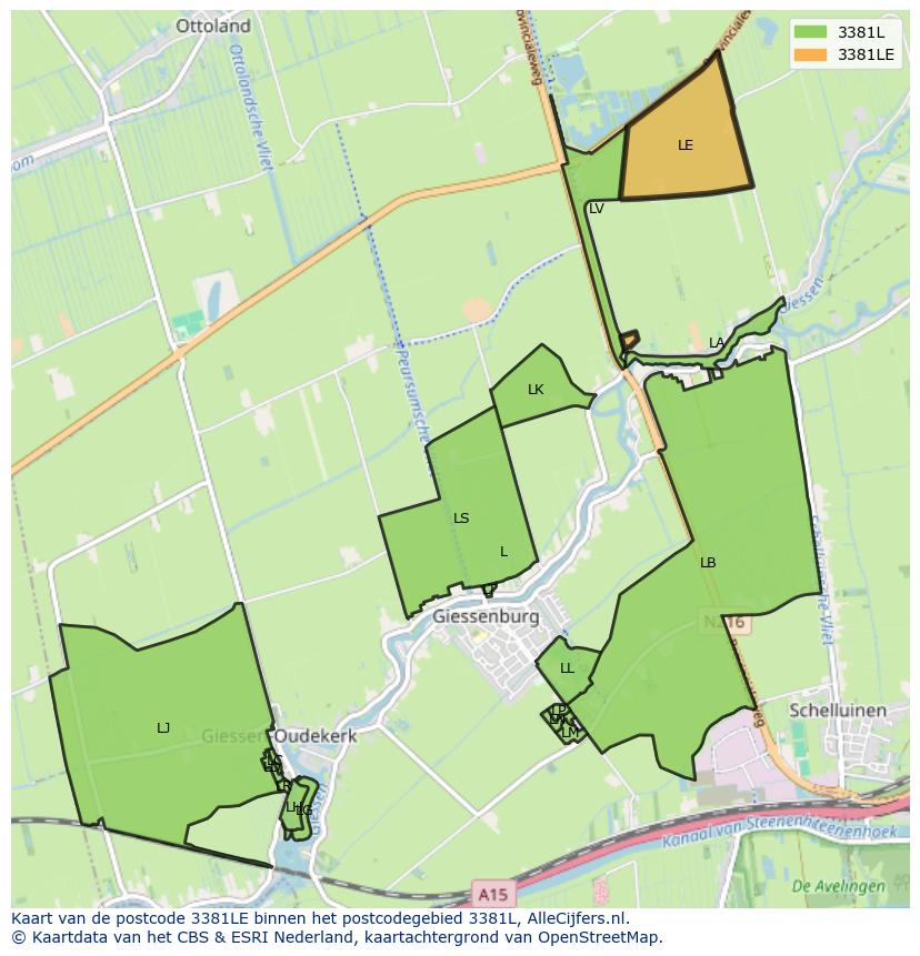 Afbeelding van het postcodegebied 3381 LE op de kaart.