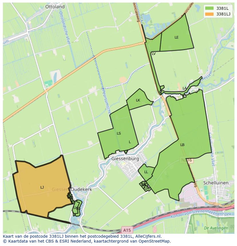 Afbeelding van het postcodegebied 3381 LJ op de kaart.