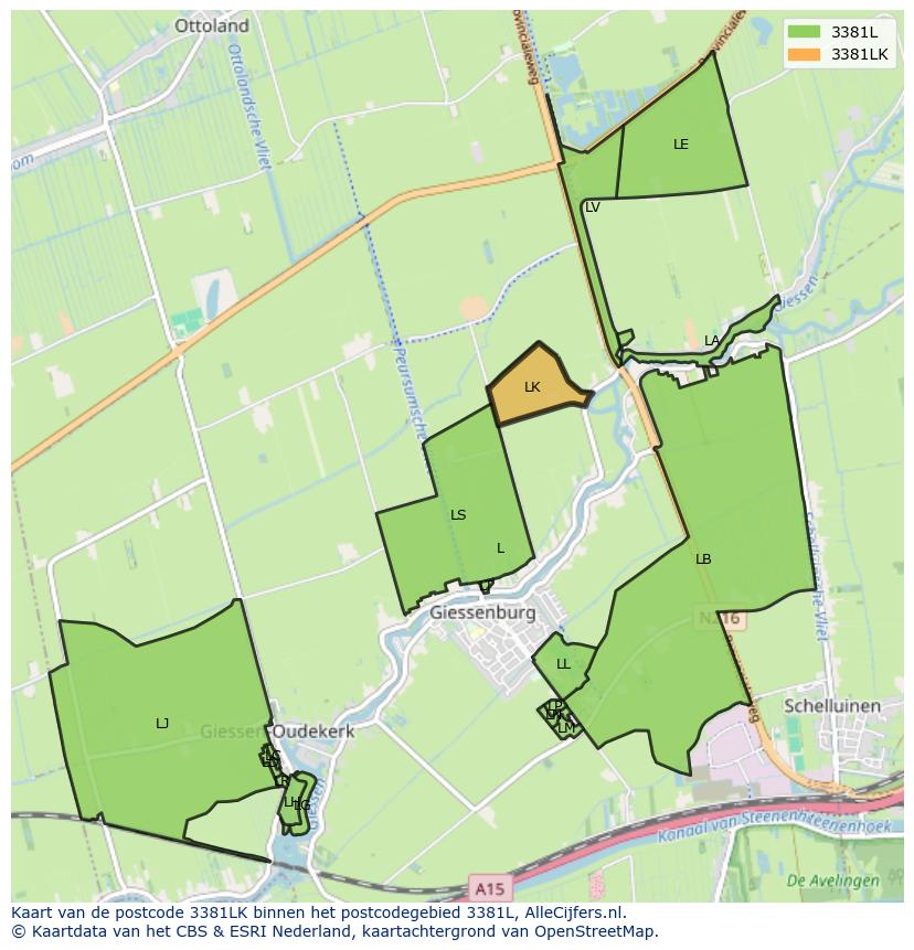 Afbeelding van het postcodegebied 3381 LK op de kaart.