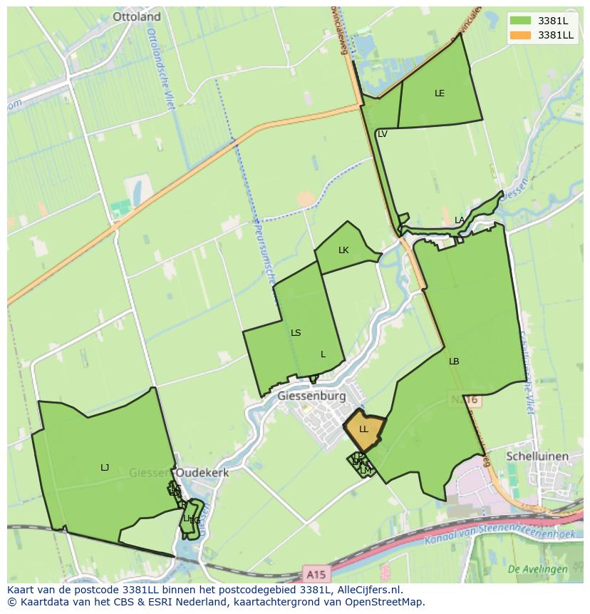 Afbeelding van het postcodegebied 3381 LL op de kaart.