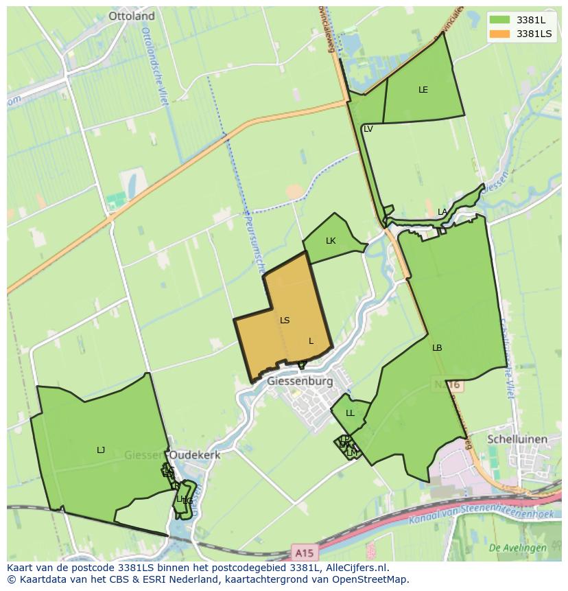 Afbeelding van het postcodegebied 3381 LS op de kaart.