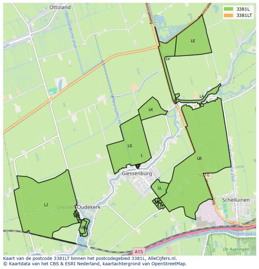 Afbeelding van het postcodegebied 3381 LT op de kaart.