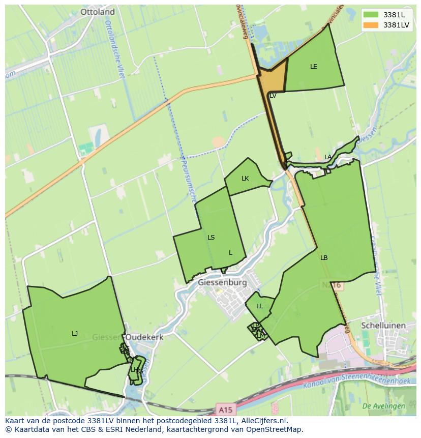Afbeelding van het postcodegebied 3381 LV op de kaart.