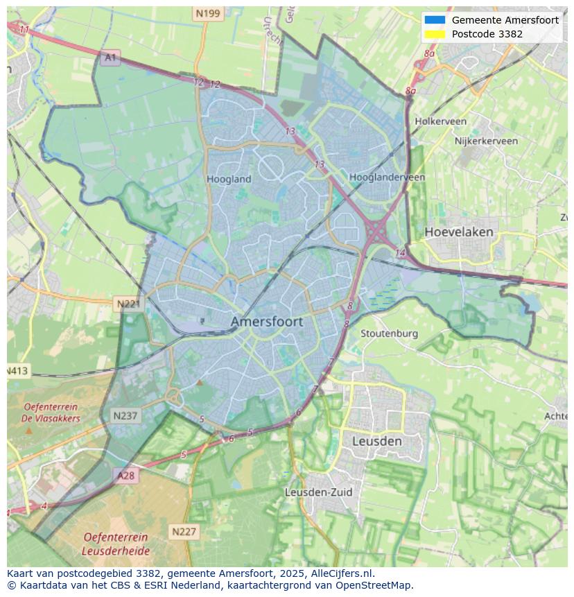 Afbeelding van het postcodegebied 3382 op de kaart.