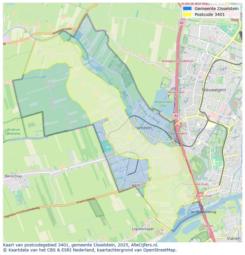 Afbeelding van het postcodegebied 3401 op de kaart.