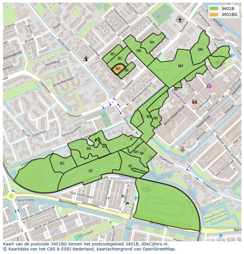 Afbeelding van het postcodegebied 3401 BG op de kaart.