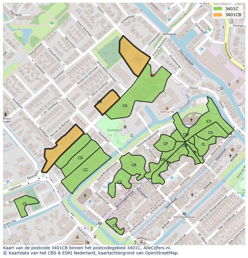 Afbeelding van het postcodegebied 3401 CB op de kaart.