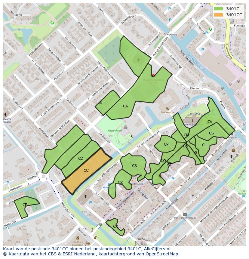 Afbeelding van het postcodegebied 3401 CC op de kaart.