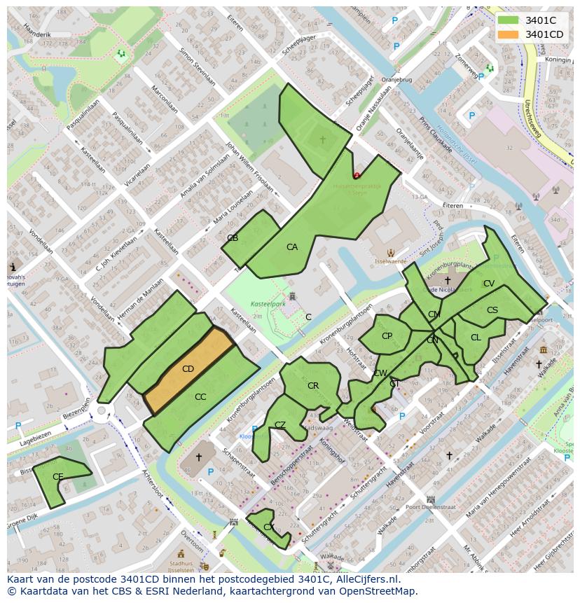 Afbeelding van het postcodegebied 3401 CD op de kaart.