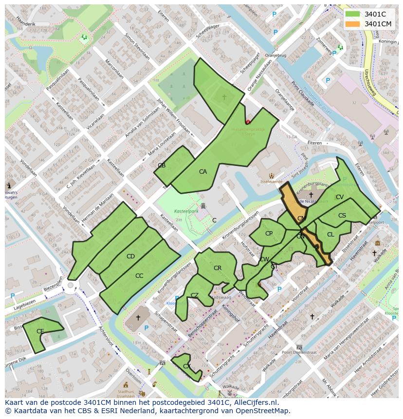 Afbeelding van het postcodegebied 3401 CM op de kaart.