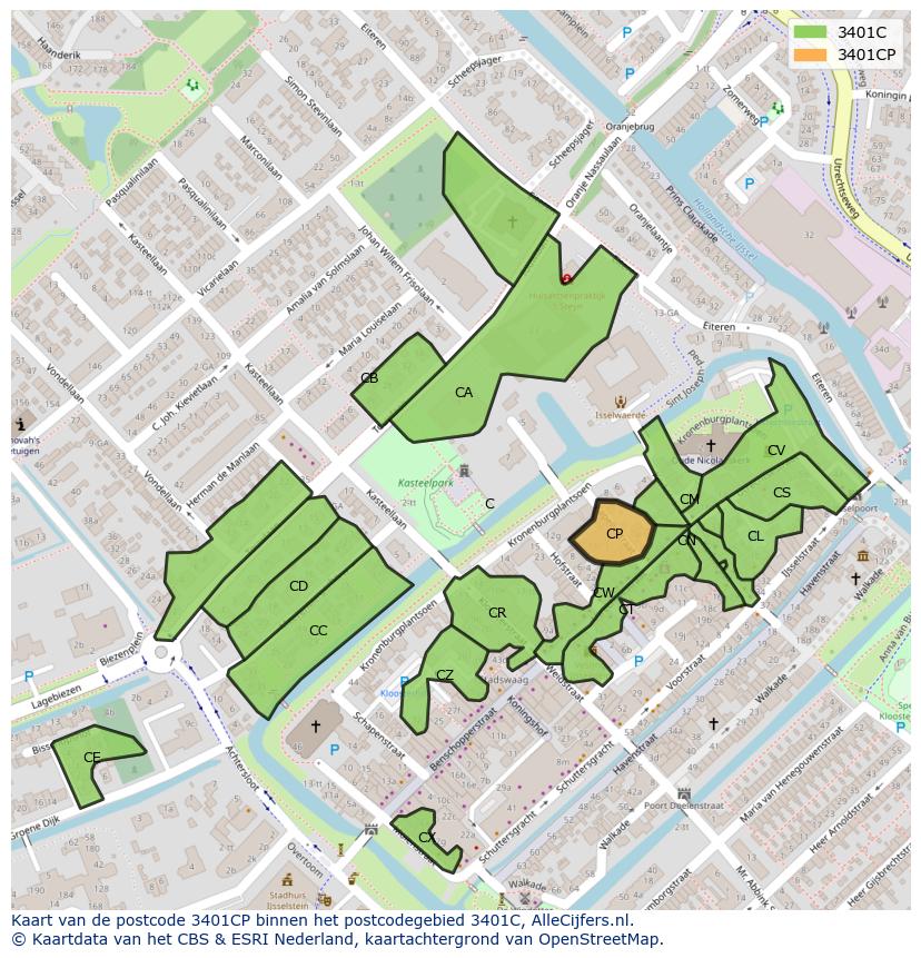 Afbeelding van het postcodegebied 3401 CP op de kaart.