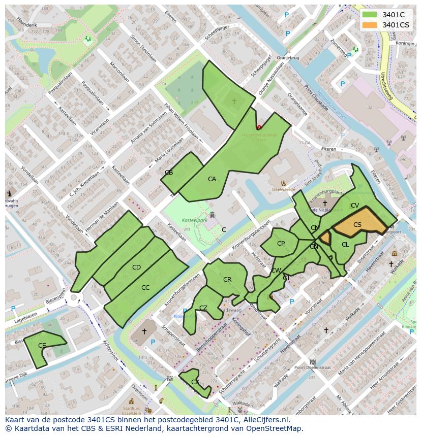 Afbeelding van het postcodegebied 3401 CS op de kaart.