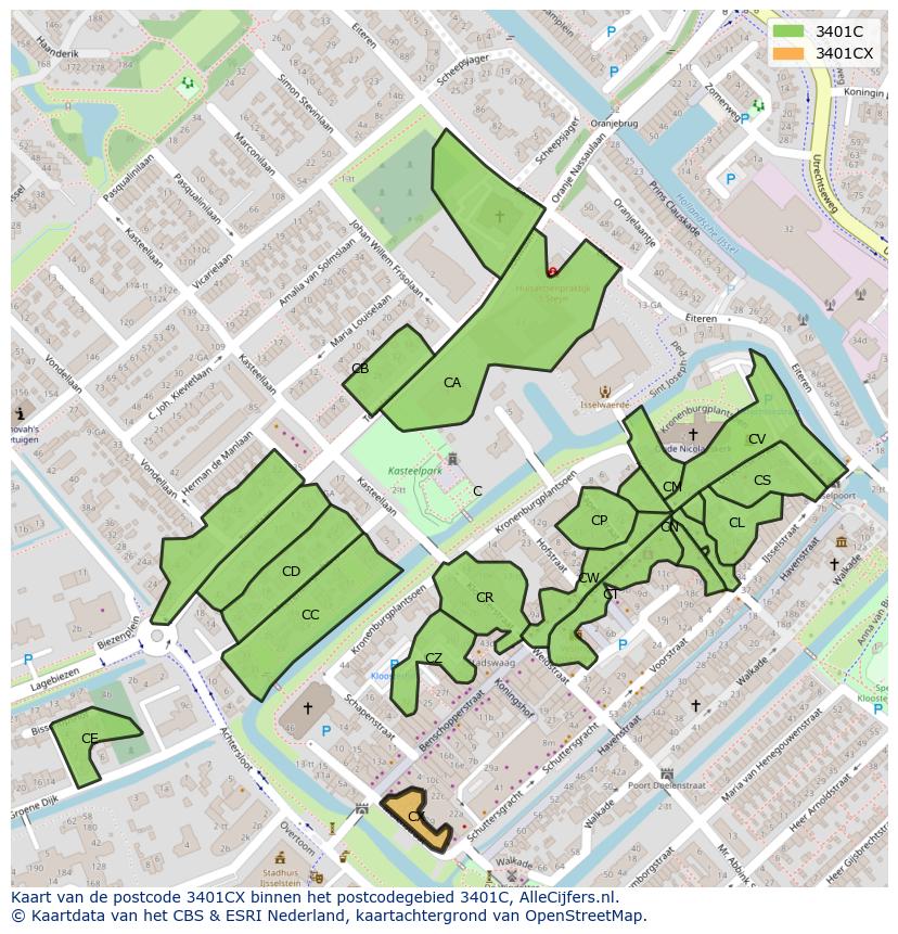 Afbeelding van het postcodegebied 3401 CX op de kaart.