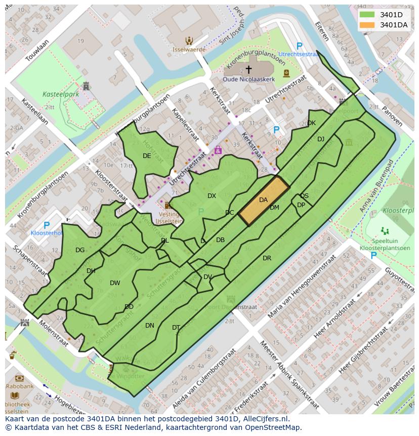Afbeelding van het postcodegebied 3401 DA op de kaart.