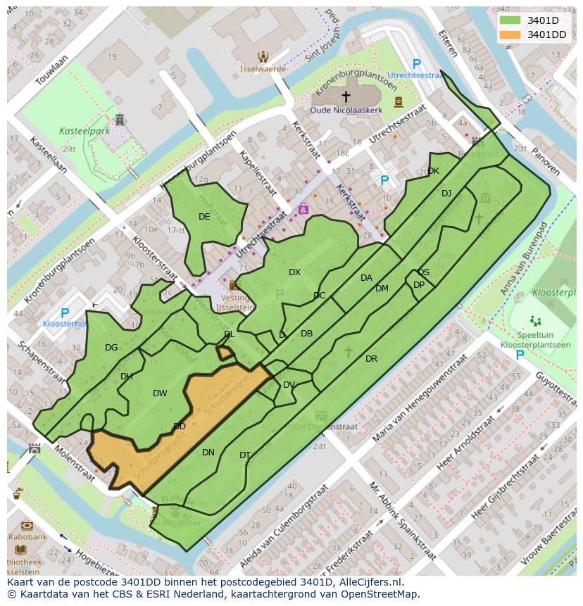 Afbeelding van het postcodegebied 3401 DD op de kaart.