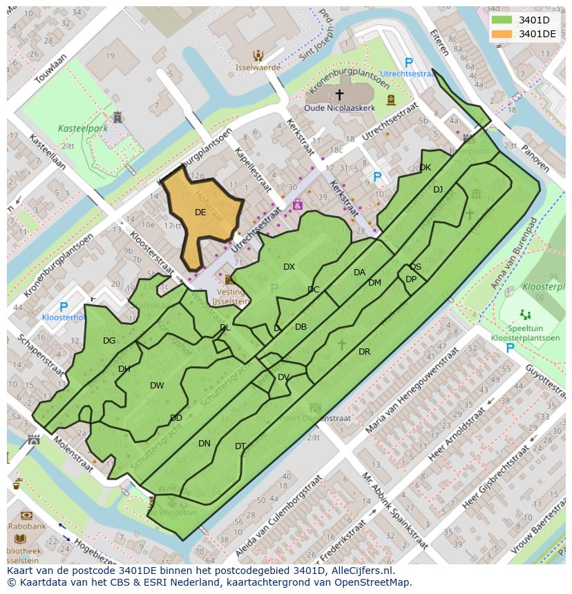 Afbeelding van het postcodegebied 3401 DE op de kaart.