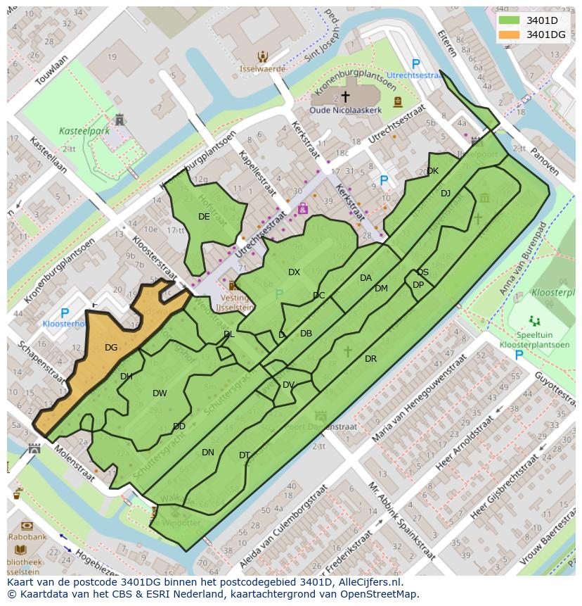 Afbeelding van het postcodegebied 3401 DG op de kaart.