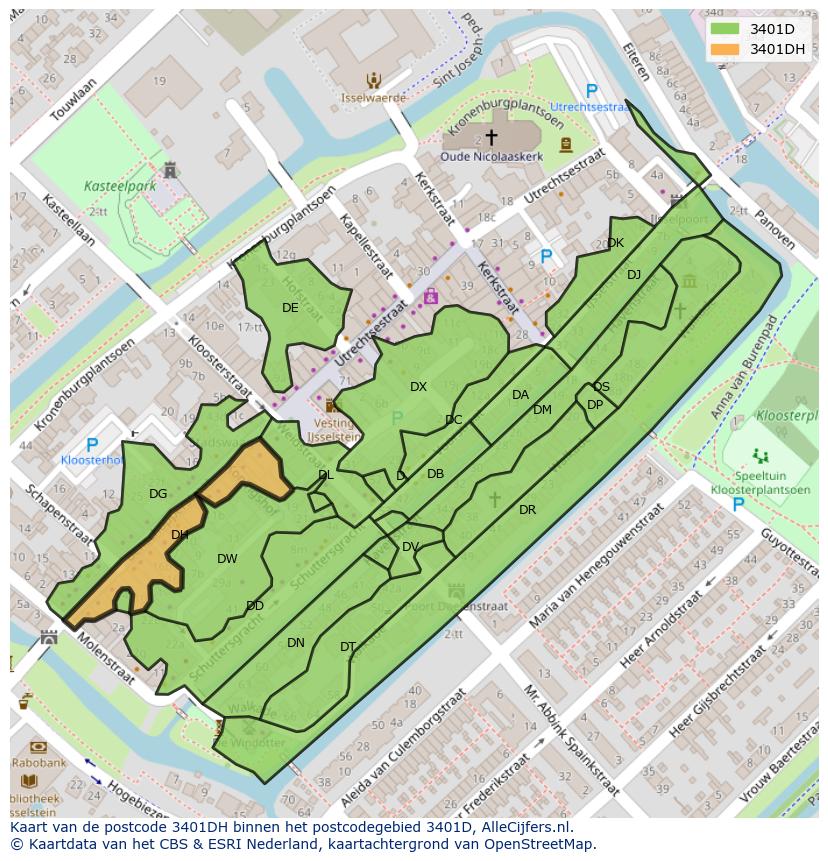 Afbeelding van het postcodegebied 3401 DH op de kaart.