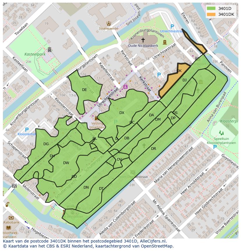 Afbeelding van het postcodegebied 3401 DK op de kaart.