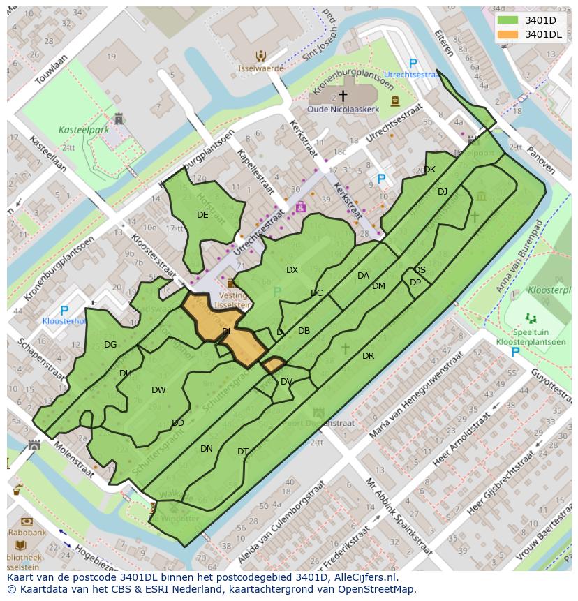 Afbeelding van het postcodegebied 3401 DL op de kaart.