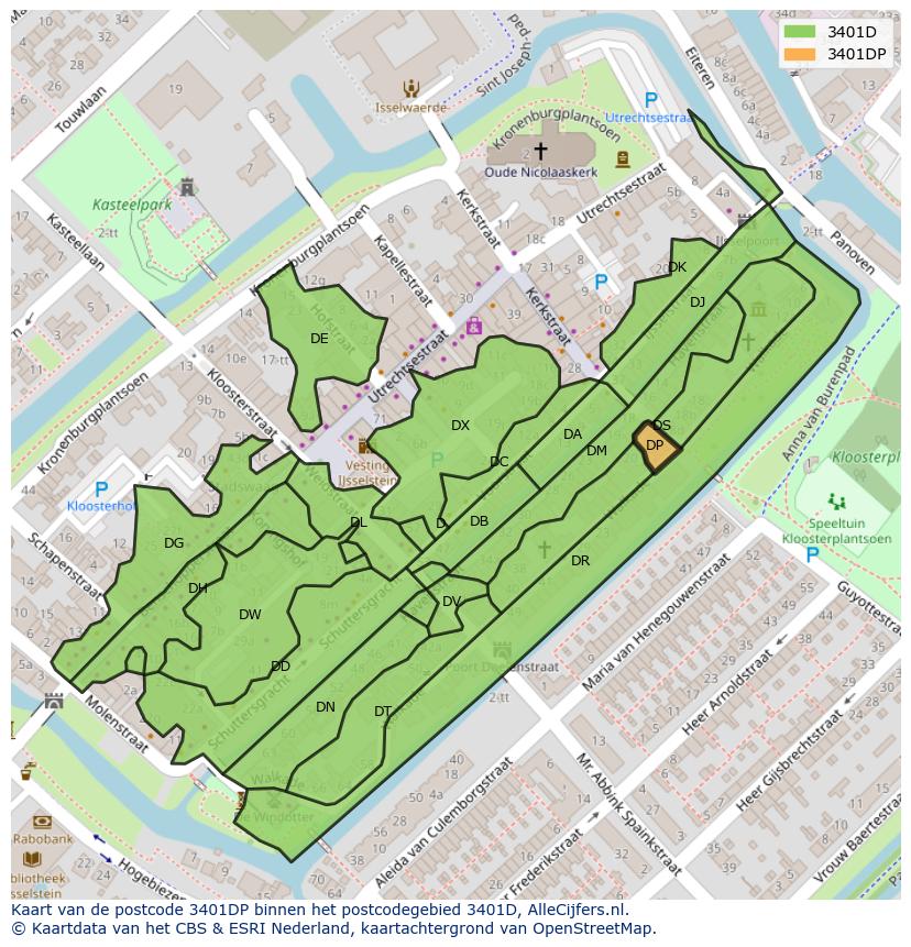 Afbeelding van het postcodegebied 3401 DP op de kaart.