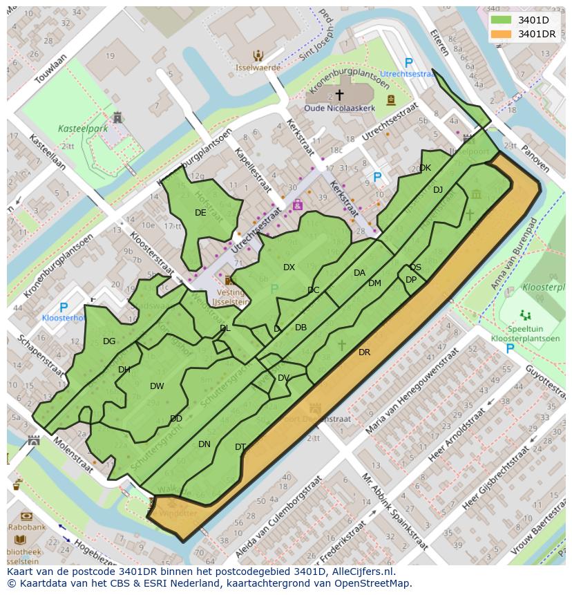 Afbeelding van het postcodegebied 3401 DR op de kaart.