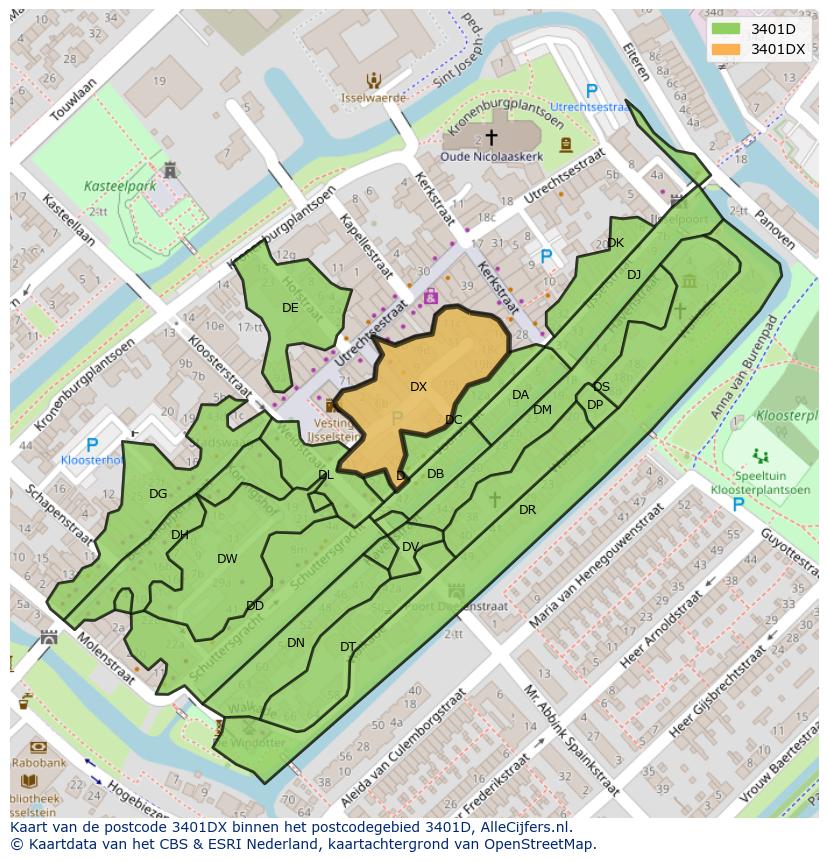 Afbeelding van het postcodegebied 3401 DX op de kaart.