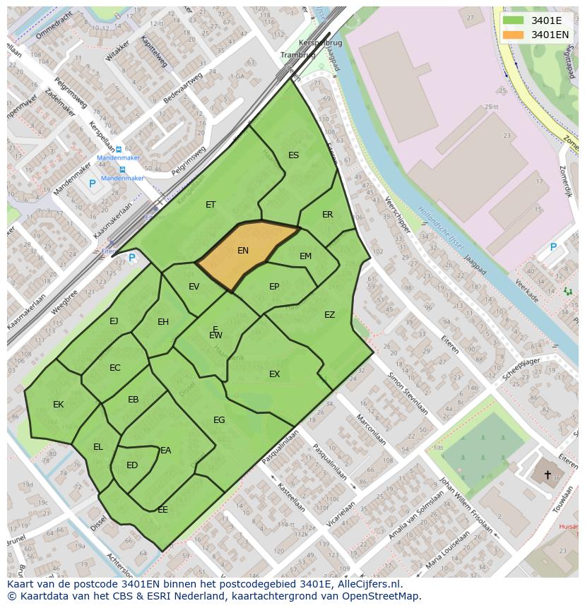 Afbeelding van het postcodegebied 3401 EN op de kaart.