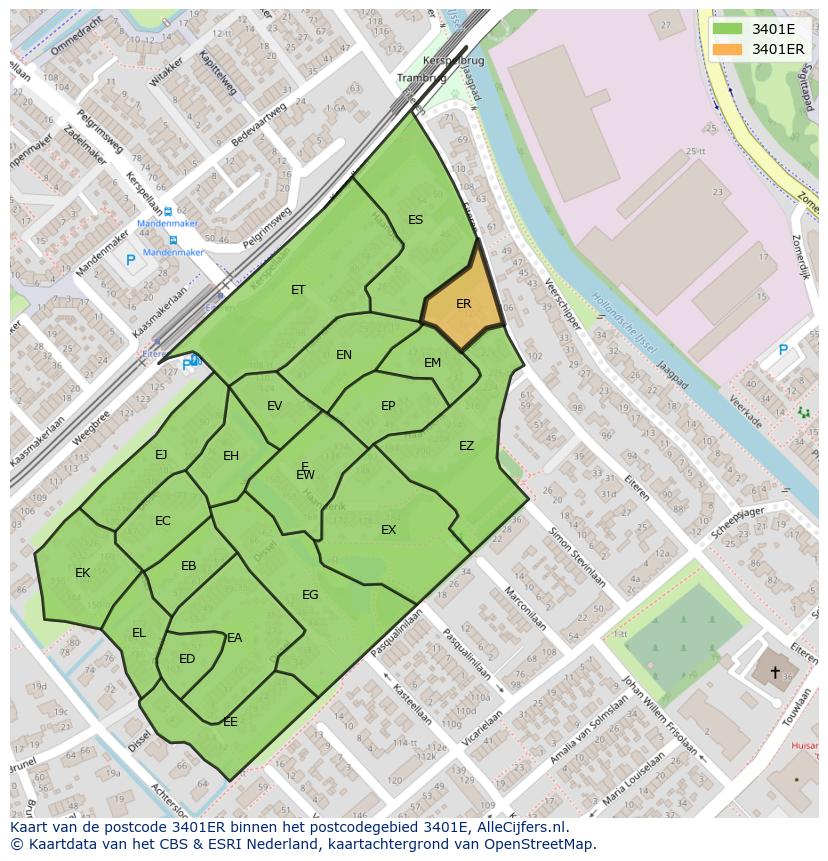 Afbeelding van het postcodegebied 3401 ER op de kaart.