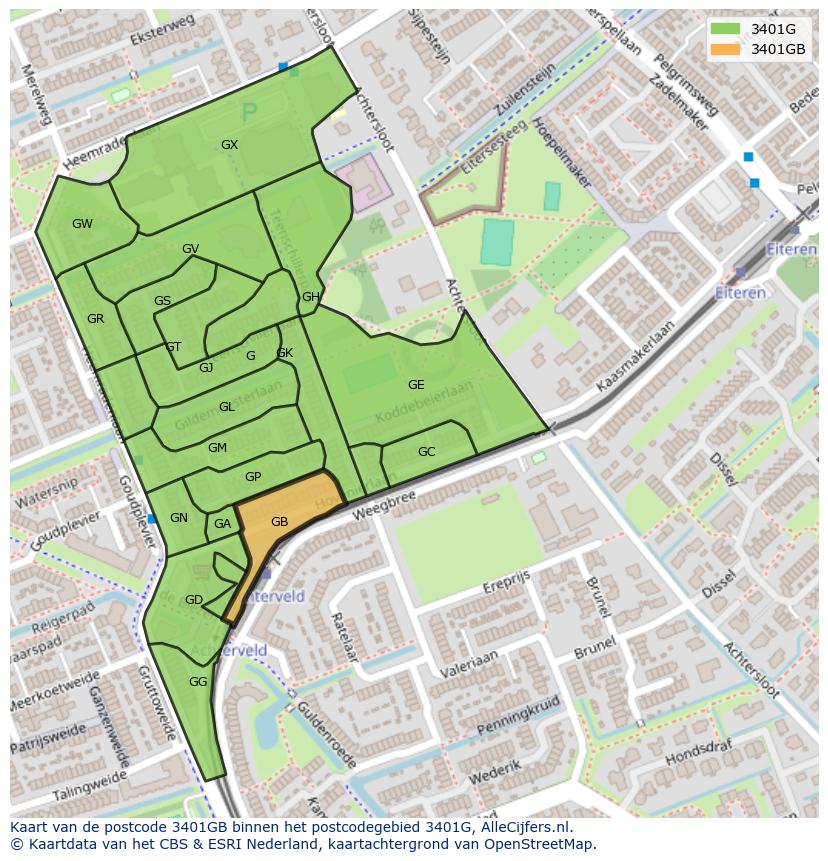 Afbeelding van het postcodegebied 3401 GB op de kaart.