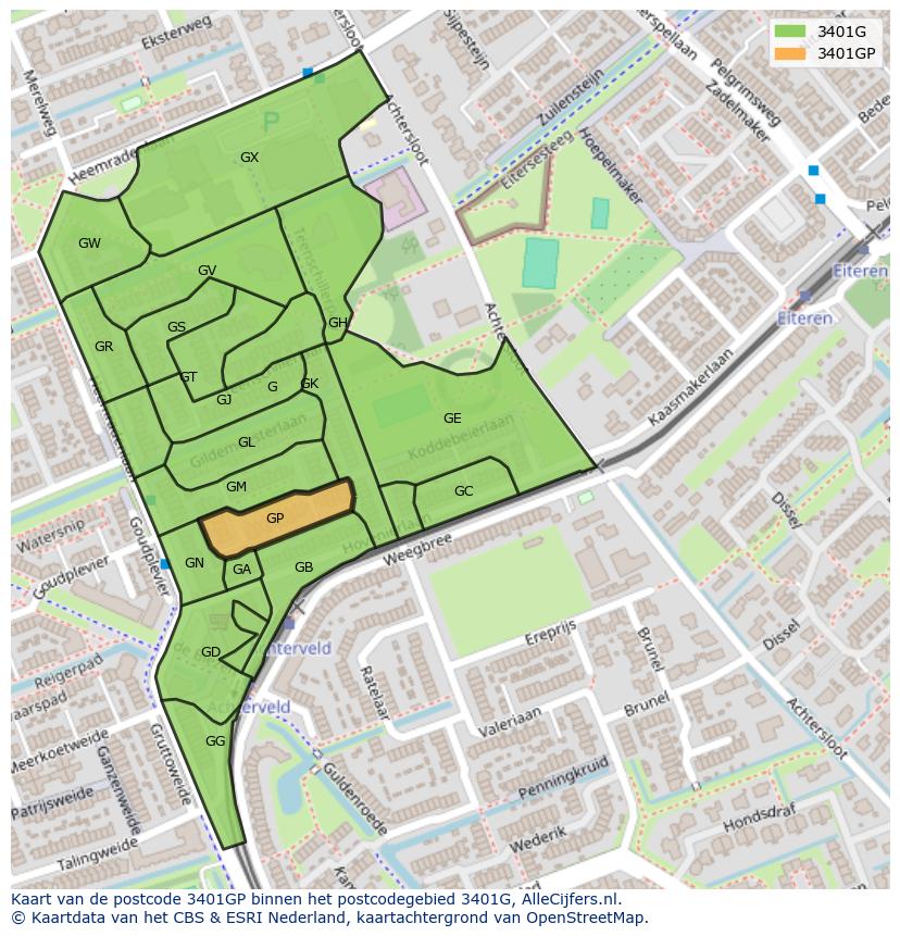 Afbeelding van het postcodegebied 3401 GP op de kaart.