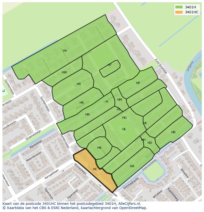 Afbeelding van het postcodegebied 3401 HC op de kaart.
