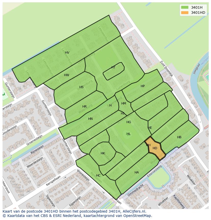 Afbeelding van het postcodegebied 3401 HD op de kaart.