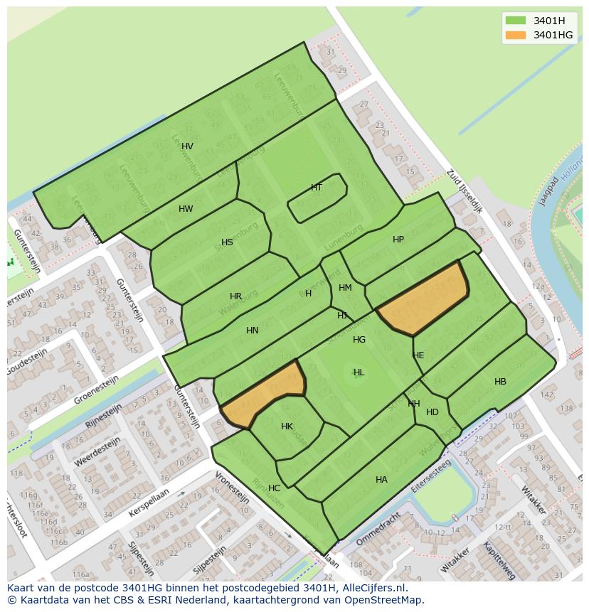 Afbeelding van het postcodegebied 3401 HG op de kaart.
