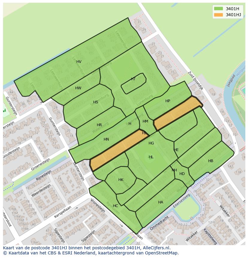 Afbeelding van het postcodegebied 3401 HJ op de kaart.