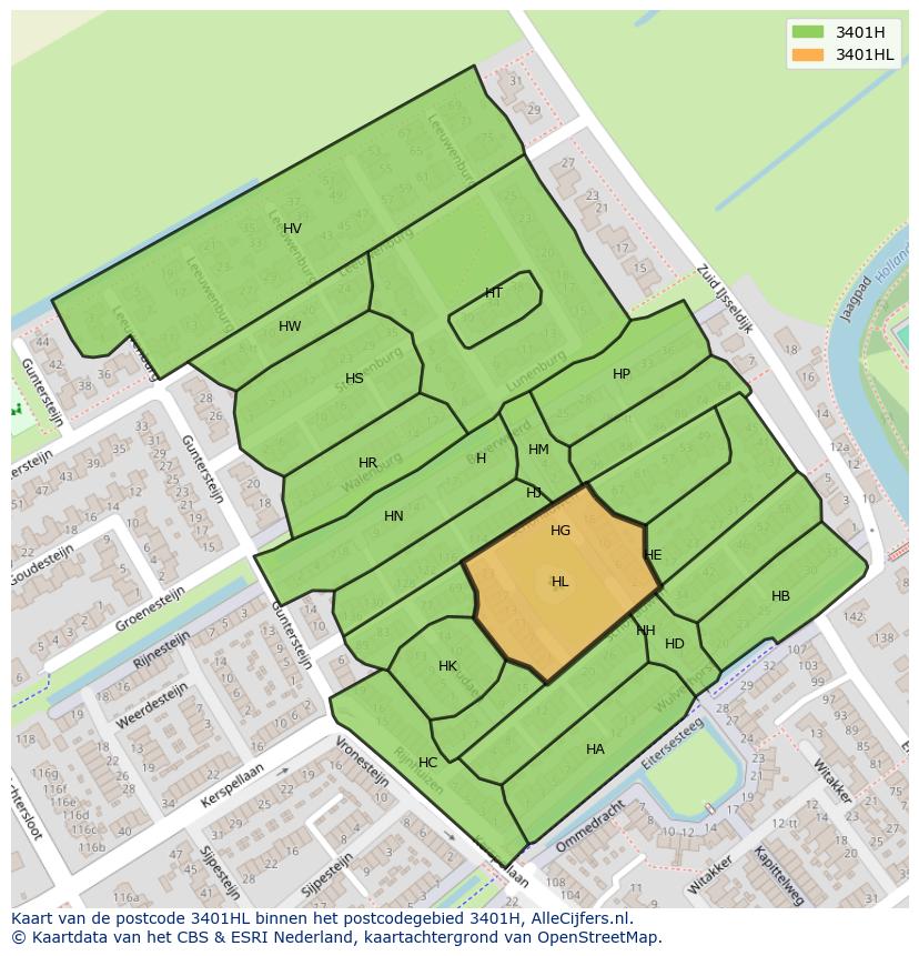 Afbeelding van het postcodegebied 3401 HL op de kaart.