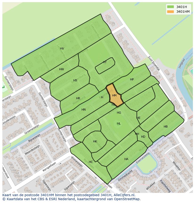 Afbeelding van het postcodegebied 3401 HM op de kaart.